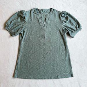 NWT! | WELINCO Casual Turquoise V-Neck Puff Short Sleeve Tunic Shirt Blouse